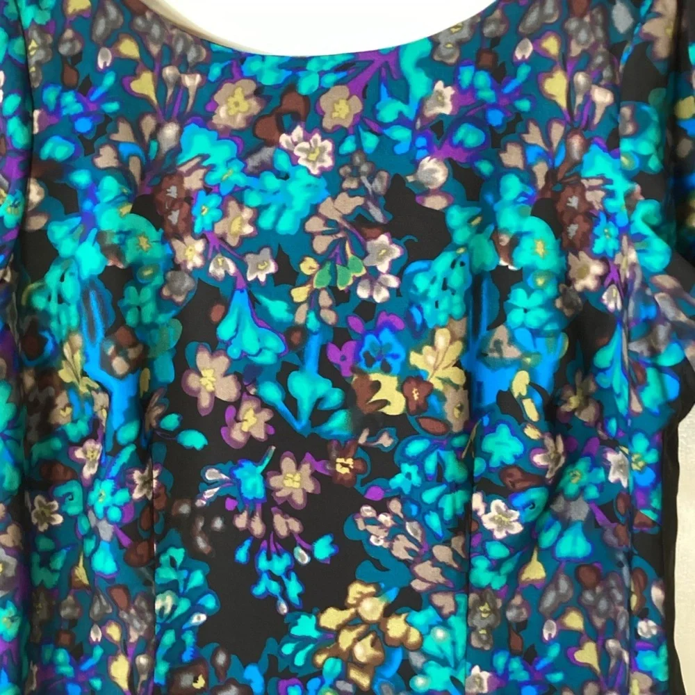 Danillo Boutique Shift Dress Size 1X Blue & Black Floral Design - Picture 7 of 10